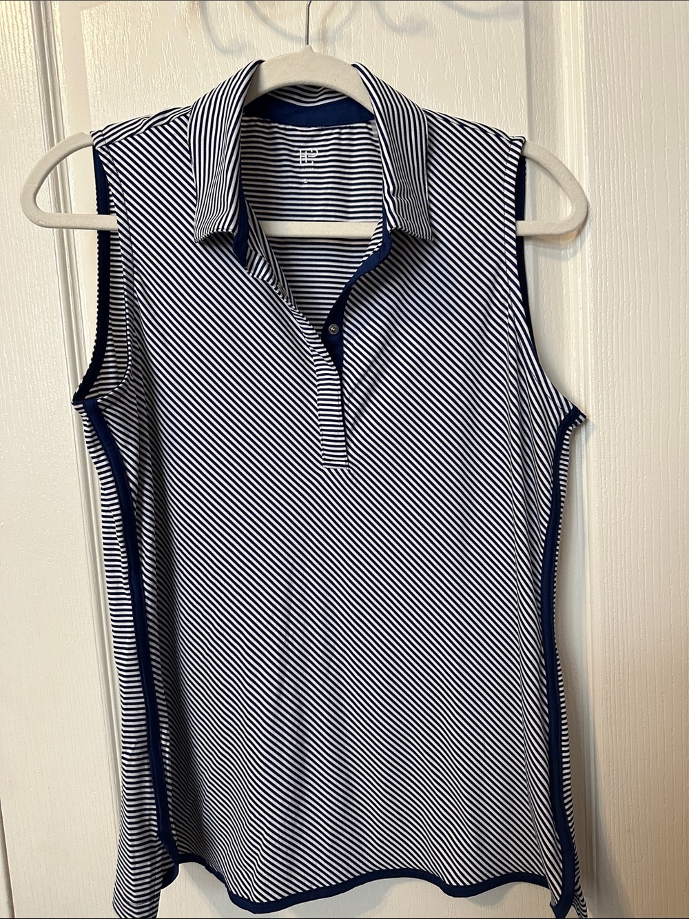 EP NY Navy & White Golf Pickleball Tennis Striped Sleeveless Polo Tank